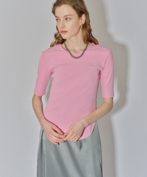 yae(ヤエ)の「Short sleeve 2way U-neck rib top / ショートスリーブ2wayUネックリブトップス(Tシャツ/カットソー・レディース・グレー/ブラック/ライトブルー/ベビーピンク・36/38)」の21枚目の写真