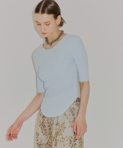 yae（ヤエ）の「Short sleeve 2way U-neck rib top / ショートスリーブ2wayUネックリブトップス（Tシャツ/カットソー・レディース・グレー/ブラック/ライトブルー/ベビーピンク・36/38）」の22枚目の写真