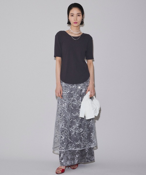 yae（ヤエ）の「Short sleeve 2way U-neck rib top / ショートスリーブ2wayUネックリブトップス（Tシャツ/カットソー・レディース・グレー/ブラック/ライトブルー/ベビーピンク・36/38）」の19枚目の写真