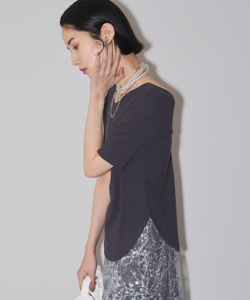yae（ヤエ）の「Short sleeve 2way U-neck rib top / ショートスリーブ2wayUネックリブトップス（Tシャツ/カットソー・レディース・グレー/ブラック/ライトブルー/ベビーピンク・36/38）」の17枚目の写真