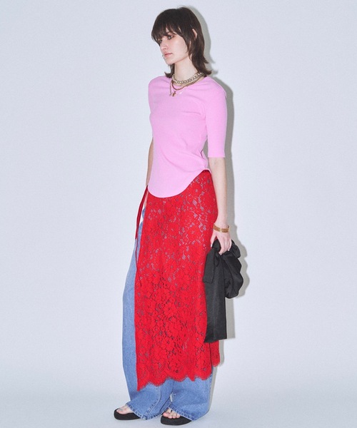 yae(ヤエ)の「Short sleeve 2way U-neck rib top / ショートスリーブ2wayUネックリブトップス(Tシャツ/カットソー・レディース・グレー/ブラック/ライトブルー/ベビーピンク・36/38)」の5枚目の写真