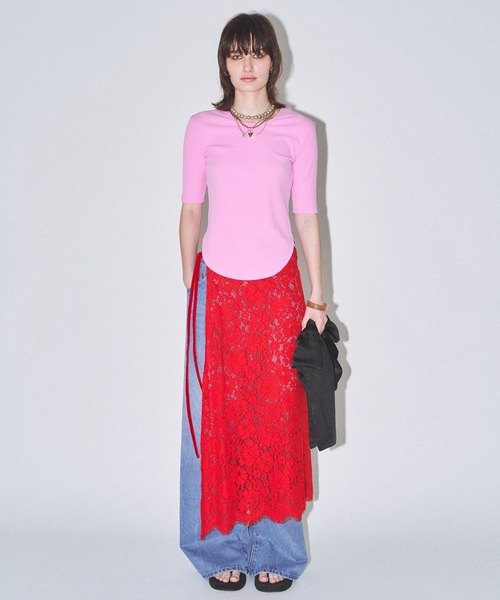 yae(ヤエ)の「Short sleeve 2way U-neck rib top / ショートスリーブ2wayUネックリブトップス(Tシャツ/カットソー・レディース・グレー/ブラック/ライトブルー/ベビーピンク・36/38)」の6枚目の写真