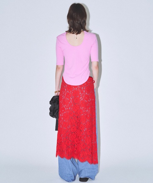 セール】Short sleeve 2way U-neck rib top / ショートスリーブ
