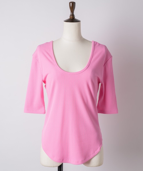 yae(ヤエ)の「Short sleeve 2way U-neck rib top / ショートスリーブ2wayUネックリブトップス(Tシャツ/カットソー・レディース・グレー/ブラック/ライトブルー/ベビーピンク・36/38)」の8枚目の写真