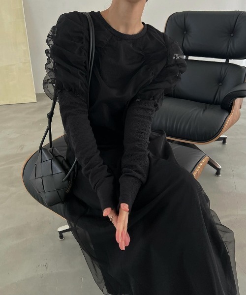 ワンピース layered tulle floating jacquard gather WILLFULLY（ウィルフリー）の「layered tulle floating jacquard