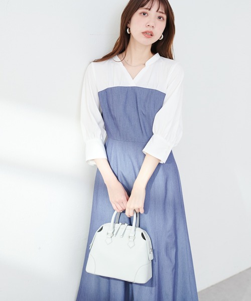 natural couture(ナチュラルクチュール)の「WEB限定 /【プチナチュ】ドッキングシャツワンピース(ワンピース・レディース・ミント/ベージュ/ブラック/ブルー・SMALL/MEDIUM)」の4枚目の写真