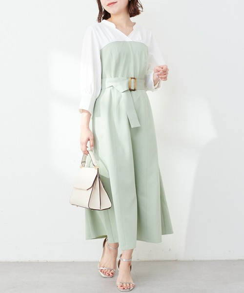 natural couture(ナチュラルクチュール)の「WEB限定 /【プチナチュ】ドッキングシャツワンピース(ワンピース・レディース・ミント/ベージュ/ブラック/ブルー・SMALL/MEDIUM)」の1枚目の写真