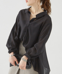 Rouge vif Anna | シアーバック編み上げフレアシャツ(シャツ/ブラウス)