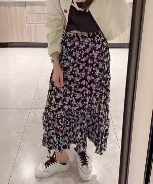 aimoha（アイモハ）の「【Aimoha】花柄スカート（スカート・レディース・チョコ/ブルー・SMALL/MEDIUM）」の4枚目の写真