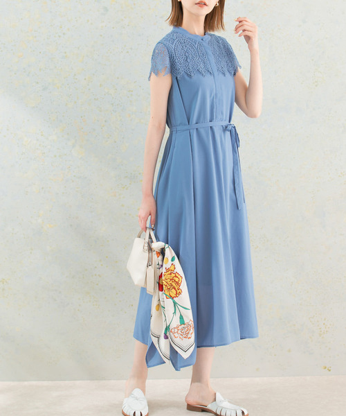 URBAN RESEARCH ROSSO WOMEN（アーバンリサーチ　ロッソ）の「ウォッシャブルヨークレースワンピース（ワンピース・レディース・ブラック/ブルー/モカ・FREE）」の3枚目の写真