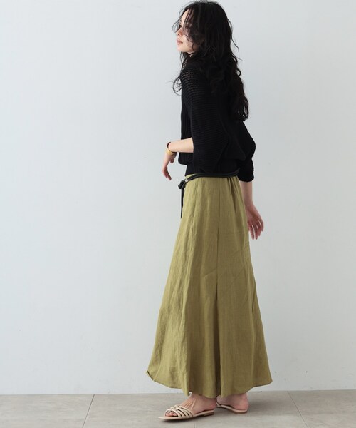 GALLEST(ギャレスト)の「◆リネンマキシスカート(スカート・レディース・スミクロ/ベージュ/スモーキーグリーン系・36/38)」の9枚目の写真