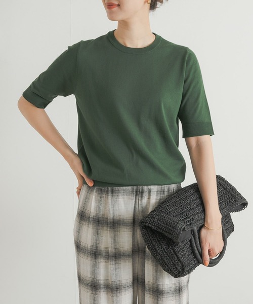 URBAN RESEARCH DOORS（アーバンリサーチドアーズ）の「『UR TECH ひやサラクール』コットンハーフスリーブKNIT（ニット/セーター・レディース・ブルー/グリーン/ベージュ/ブラック・MEDIUM）」の6枚目の写真