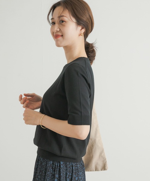 URBAN RESEARCH DOORS（アーバンリサーチドアーズ）の「『UR TECH ひやサラクール』コットンハーフスリーブKNIT（ニット/セーター・レディース・ブルー/グリーン/ベージュ/ブラック・MEDIUM）」の11枚目の写真