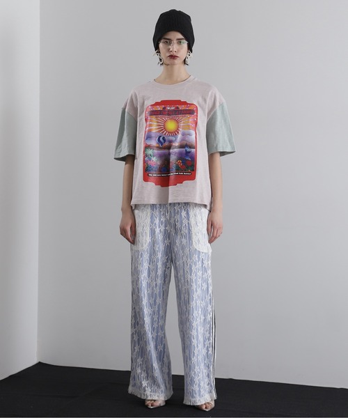 【セール】(OKIRAKU×ROSEBUD)袖配色 プリントTシャツ（Tシャツ/カットソー）｜OKIRAKU（オキラク）