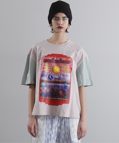 【セール】(OKIRAKU×ROSEBUD)袖配色 プリントTシャツ（Tシャツ/カットソー）｜OKIRAKU（オキラク）