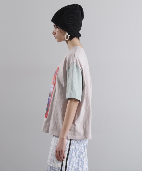 【セール】(OKIRAKU×ROSEBUD)袖配色 プリントTシャツ（Tシャツ/カットソー）｜OKIRAKU（オキラク）