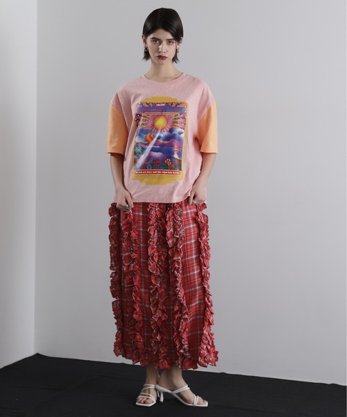 【セール】(OKIRAKU×ROSEBUD)袖配色 プリントTシャツ（Tシャツ/カットソー）｜OKIRAKU（オキラク）