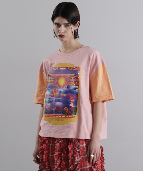 【セール】(OKIRAKU×ROSEBUD)袖配色 プリントTシャツ（Tシャツ/カットソー）｜OKIRAKU（オキラク）