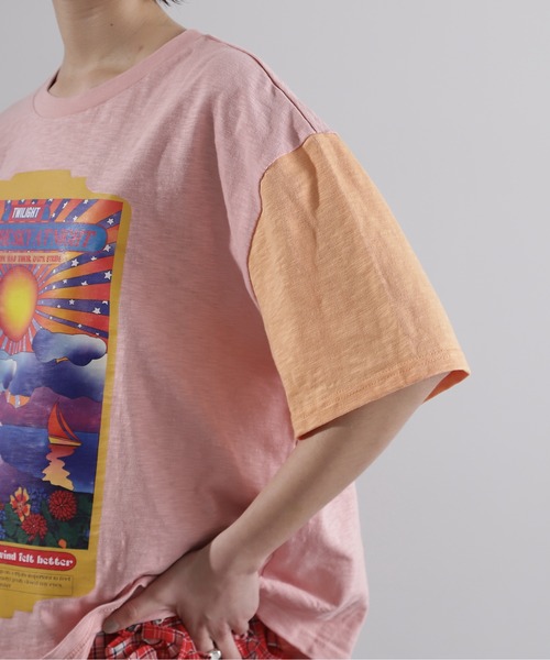 【セール】(OKIRAKU×ROSEBUD)袖配色 プリントTシャツ（Tシャツ/カットソー）｜OKIRAKU（オキラク）
