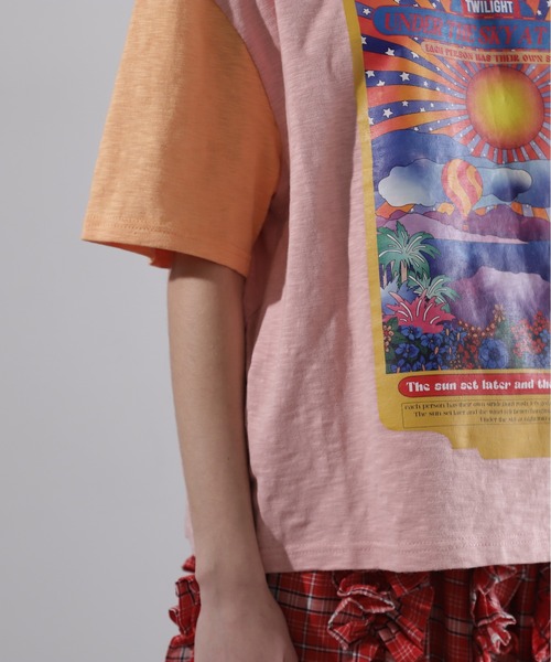 【セール】(OKIRAKU×ROSEBUD)袖配色 プリントTシャツ（Tシャツ/カットソー）｜OKIRAKU（オキラク）