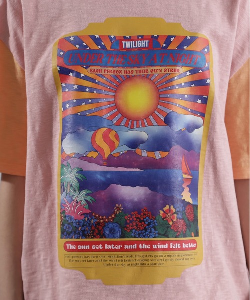 【セール】(OKIRAKU×ROSEBUD)袖配色 プリントTシャツ（Tシャツ/カットソー）｜OKIRAKU（オキラク）