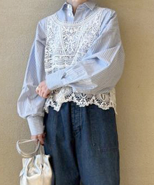 追加》レースMIX ノースリーブブラウス（シャツ/ブラウス