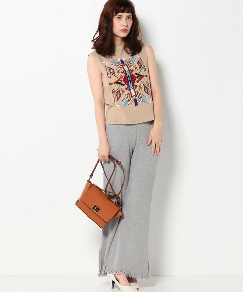 Another Edition（アナザーエディション）の「　リブタチキリワイドパンツ/AEBC　COﾘﾌﾞﾀﾁｷﾘWIDE　PT◆（その他パンツ・レディース・ライトグレー/オレンジ・フリー）」の6枚目の写真