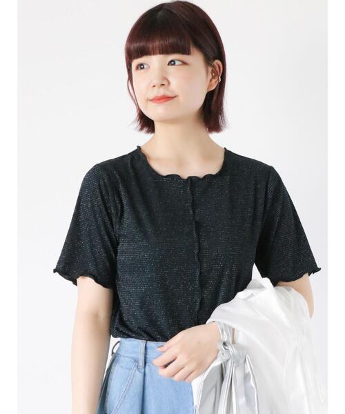 ehka sopo（エヘカソポ）の「ラメボーダーカットソー（Tシャツ/カットソー・レディース・オフホワイト/ブラック/グリーン/オレンジ・F）」の3枚目の写真