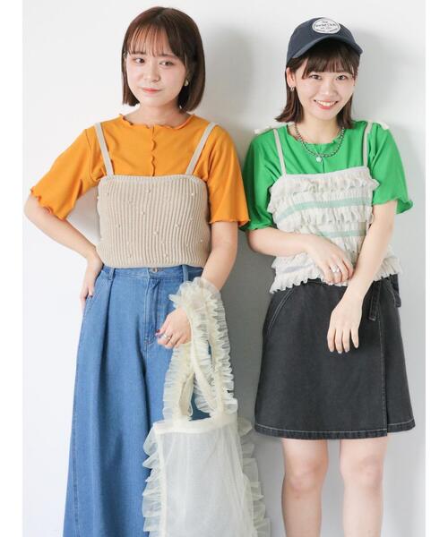 ehka sopo（エヘカソポ）の「ラメボーダーカットソー（Tシャツ/カットソー・レディース・オフホワイト/ブラック/グリーン/オレンジ・F）」の5枚目の写真