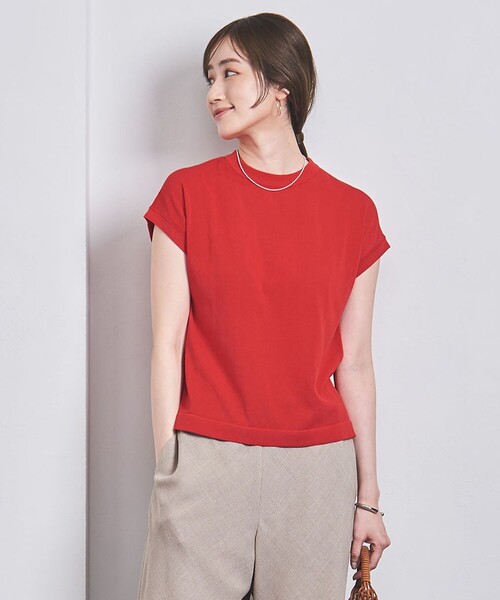 UNITED ARROWS（ユナイテッドアローズ）の「ミニハイネック フレンチスリーブ ニット（ニット/セーター・レディース・ブラック/その他1/ホワイト/レッド・FREE）」の3枚目の写真