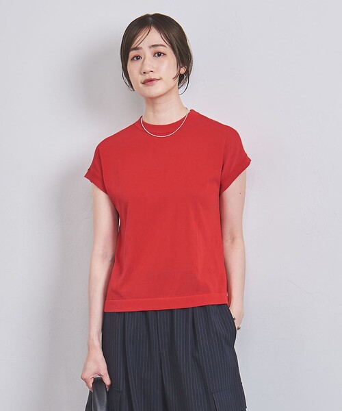UNITED ARROWS（ユナイテッドアローズ）の「ミニハイネック フレンチスリーブ ニット（ニット/セーター・レディース・ブラック/その他1/ホワイト/レッド・FREE）」の8枚目の写真