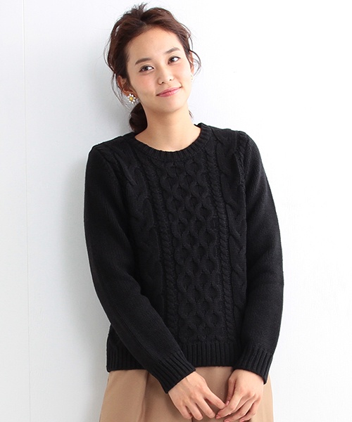 BEAMS LIGHTS Women's（ビームスライツ ウィメンズ）の「BEAMS LIGHTS / MIXケーブル柄編 プルオーバー（ニット/セーター・レディース・オフホワイト/ブラック/ライトグレー・FREE）」の3枚目の写真