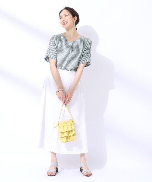 nao 3点まとめ売り 美品✨麻混【SHOO・LA・RUE】 半袖チェック セール】【洗える】甘すぎないギンガムチェック トップス（T