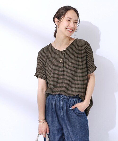 セール】【洗える】甘すぎないギンガムチェック トップス（T
