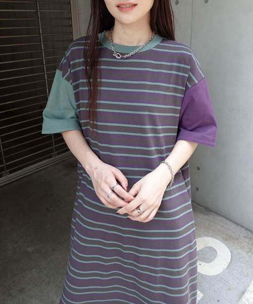 CORNERS（コーナーズ）の「USAコットンビッグシルエットTシャツワンピース（ワンピース・レディース・ブラック/グレイッシュベージュ/チャコールグレー/パープル/マスタード/グリーン/キャメル/ベージュ系その他/チャコールグレー×パープル/パープル系その他/マルチ/グレー系その他・FREE）」の12枚目の写真