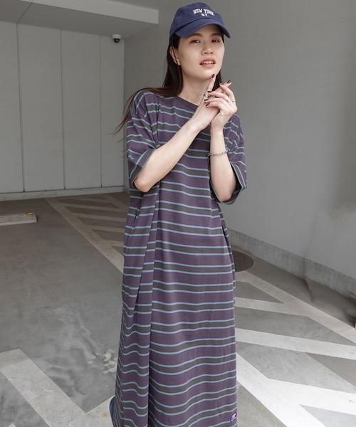 CORNERS（コーナーズ）の「USAコットンビッグシルエットTシャツワンピース（ワンピース・レディース・ブラック/グレイッシュベージュ/チャコールグレー/パープル/マスタード/グリーン/キャメル/ベージュ系その他/チャコールグレー×パープル/パープル系その他/マルチ/グレー系その他・FREE）」の20枚目の写真