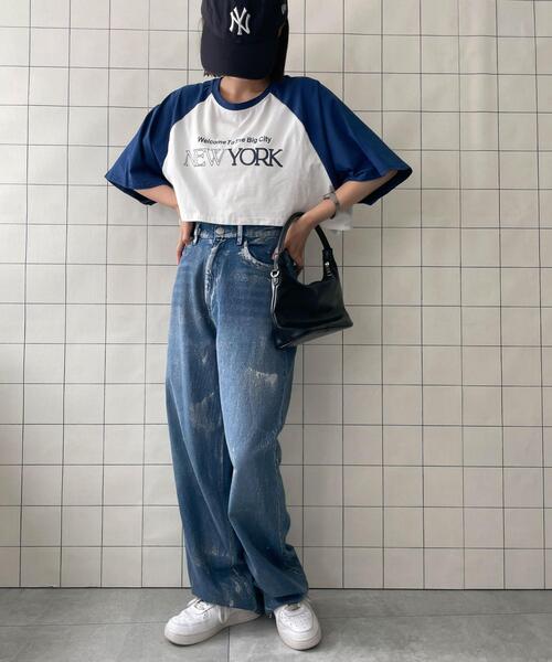 WOND(ウォンド)の「シティロゴラグランショートスリーブTシャツ(Tシャツ/カットソー・レディース・ブルー/ブラック・FREE)」の4枚目の写真