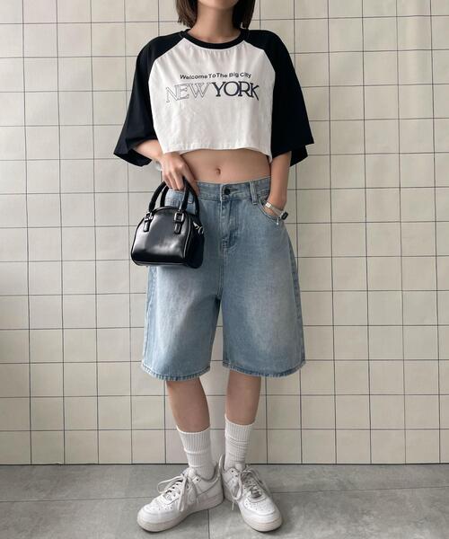 WOND(ウォンド)の「シティロゴラグランショートスリーブTシャツ(Tシャツ/カットソー・レディース・ブルー/ブラック・FREE)」の5枚目の写真