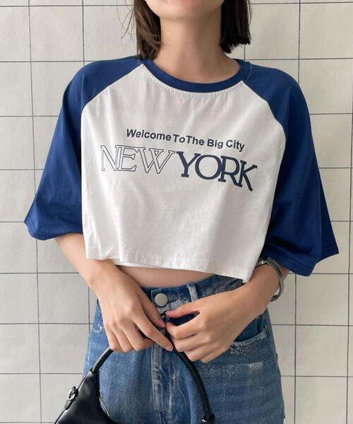 WOND(ウォンド)の「シティロゴラグランショートスリーブTシャツ(Tシャツ/カットソー・レディース・ブルー/ブラック・FREE)」の6枚目の写真
