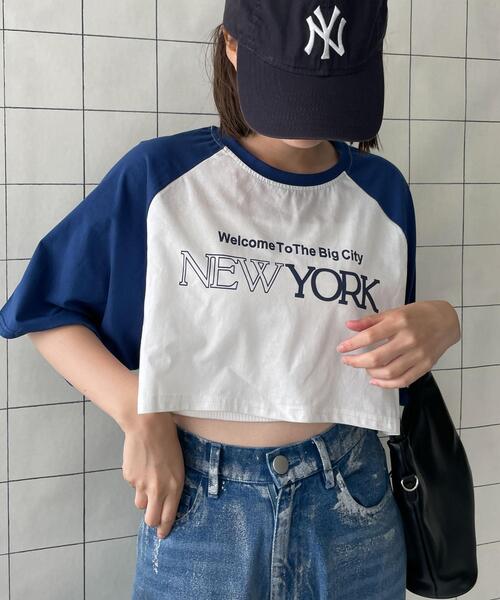WOND(ウォンド)の「シティロゴラグランショートスリーブTシャツ(Tシャツ/カットソー・レディース・ブルー/ブラック・FREE)」の7枚目の写真