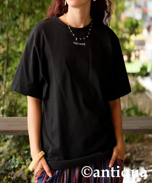 antiqua(アンティカ)の「ロゴ刺繍Tシャツ(Tシャツ/カットソー・レディース・ホワイト/ブラック・R/P)」の1枚目の写真
