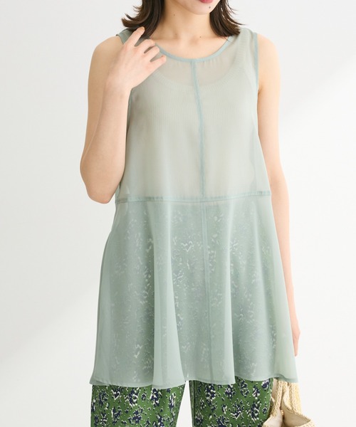 ELENCARE DUE（エレンカーレデュエ）の「・ELENCARE DUE オーガンジーノースリチュニック（チュニック・レディース・グリーン/モカ/ブラック/チャコールグレー・FREE）」の4枚目の写真