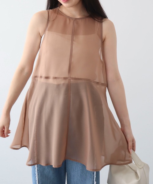 ELENCARE DUE（エレンカーレデュエ）の「・ELENCARE DUE オーガンジーノースリチュニック（チュニック・レディース・グリーン/モカ/ブラック/チャコールグレー・FREE）」の3枚目の写真