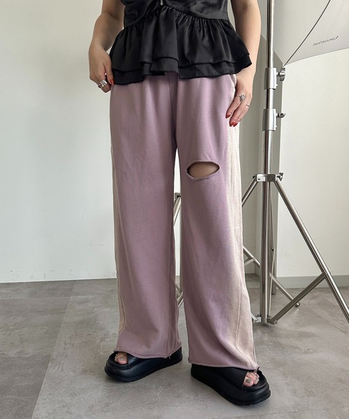 apres jour mignon(アプレジュールミニョン)の「ダメージスウェットパンツ【ZOZOTOWN限定アイテム】(スウェットパンツ・レディース・ブラック/グレー/パープル・X-LARGE/SMALL/MEDIUM)」の21枚目の写真