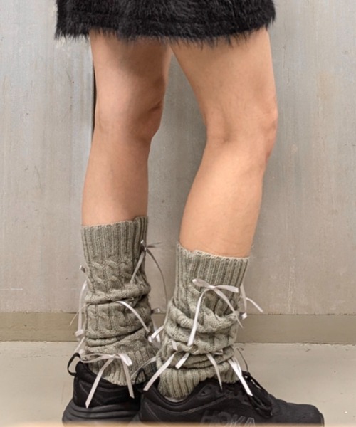 poiregnee（ポワニェ）の「［select］リボンレッグウォーマー（レッグウォーマー・レディース・オリーブ/ブラック/ベージュ/ホワイト・FREE）」の4枚目の写真