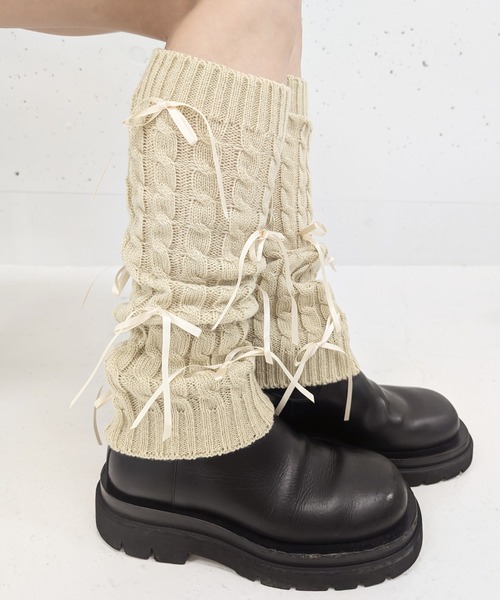 poiregnee（ポワニェ）の「［select］リボンレッグウォーマー（レッグウォーマー・レディース・オリーブ/ブラック/ベージュ/ホワイト・FREE）」の14枚目の写真