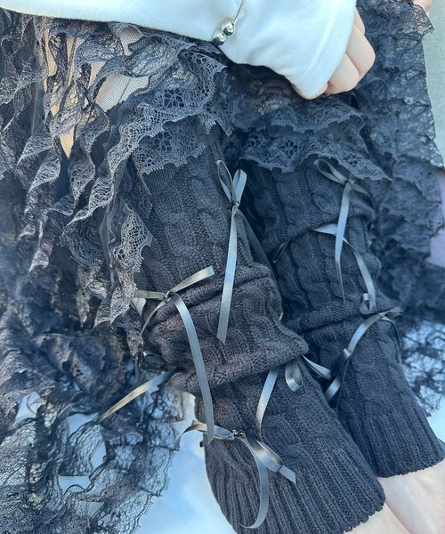 poiregnee（ポワニェ）の「［select］リボンレッグウォーマー（レッグウォーマー・レディース・オリーブ/ブラック/ベージュ/ホワイト・FREE）」の9枚目の写真