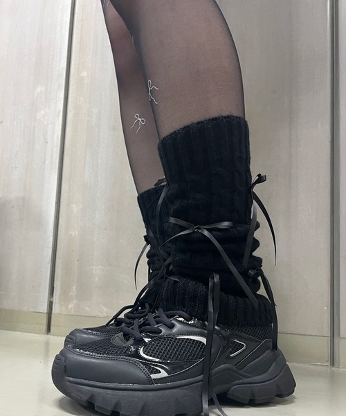 poiregnee（ポワニェ）の「［select］リボンレッグウォーマー（レッグウォーマー・レディース・オリーブ/ブラック/ベージュ/ホワイト・FREE）」の10枚目の写真