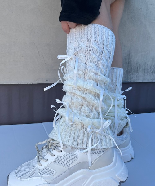 poiregnee（ポワニェ）の「［select］リボンレッグウォーマー（レッグウォーマー・レディース・オリーブ/ブラック/ベージュ/ホワイト・FREE）」の18枚目の写真