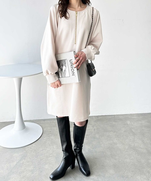 GeeRA（ジーラ）の「前後2WAYハーフジップミニワンピース（ワンピース・レディース・ブラック/アイボリー/モカ・MEDIUM/LARGE）」の4枚目の写真